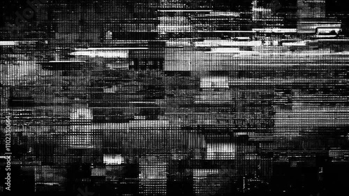 Abstract Black and white digital glitch art screen digital noise, multicolored distorted lines and chaotic patterns, technological errors modern media. 4K animation