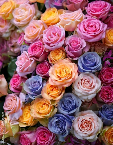 stunning assortment of colorful roses in full bloom creates a vibrant garden tapestry
