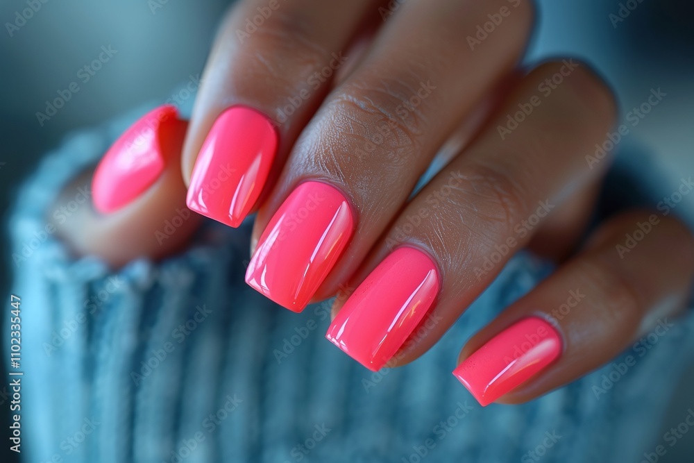 Vibrant pink manicure, glossy nail polish, close-up of female hand, cozy sweater background, modern nail design, minimalistic composition, soft lighting, stylish nail art
Vibrant pink manicure, glossy nail polish, close-up of female hand, cozy sweater background, modern nail design, minimalistic composition, soft lighting, stylish nail art