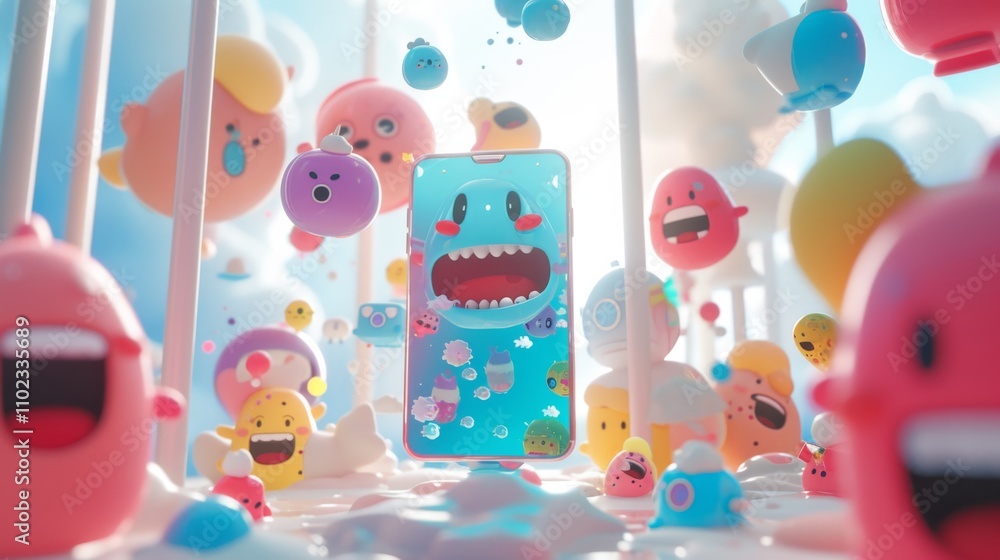 A whimsical scene of floating emojis surrounds a smartphone, with joyful faces and playful shapes highlighting the fun side of digital life. AI generated. A whimsical scene of floating emojis surrounds a smartphone, with joyful faces and playful shapes highlighting the fun side of digital life. AI generated.
