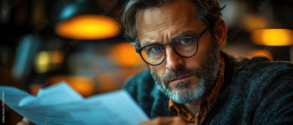 Mature Man Reviewing Documents in a Study Mature Man Reviewing Documents in a Study