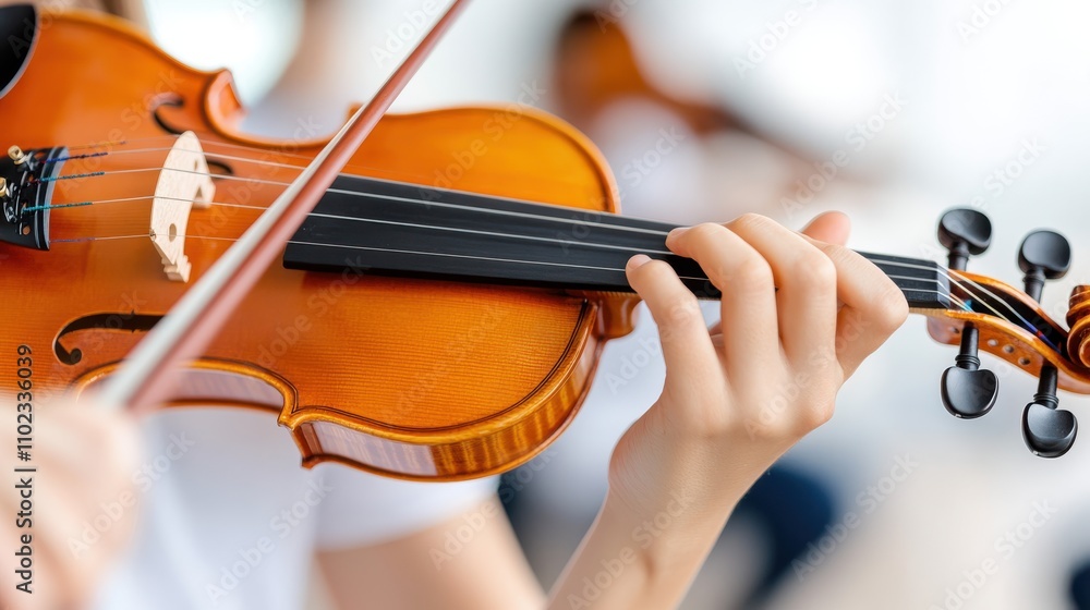 An artistic close-up captures a person's hand expertly playing a violin. The focus is on the elegance of the bow and strings, conveying the beauty of music. An artistic close-up captures a person's hand expertly playing a violin. The focus is on the elegance of the bow and strings, conveying the beauty of music.
