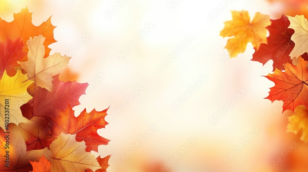 Vibrant Autumn Leaves Bordering Soft Backdrop, Showcasing Warm Colors of Fall with Fiery Red, Bright Yellow, and Crisp Brown Leaves Amidst Gentle Light Vibrant Autumn Leaves Bordering Soft Backdrop, Showcasing Warm Colors of Fall with Fiery Red, Bright Yellow, and Crisp Brown Leaves Amidst Gentle Light