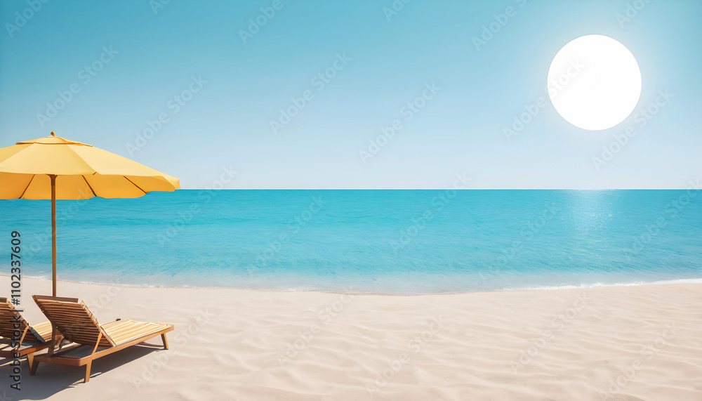 Fototapeta premium Concepto minimalista de sol y playa para turismo y vacaciones en verano (RF)