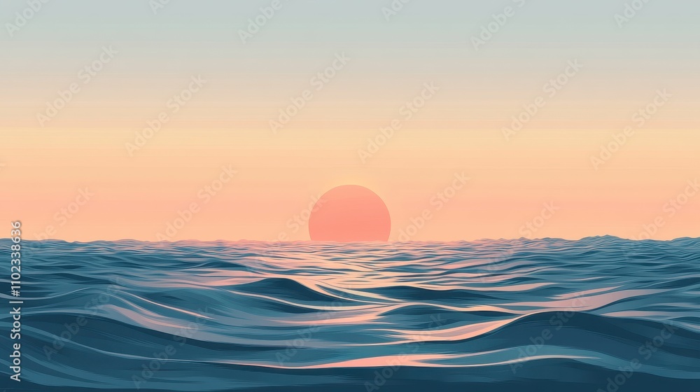 Tranquil Ocean Sunset: Serene Waves and Vibrant Sky Tranquil Ocean Sunset: Serene Waves and Vibrant Sky