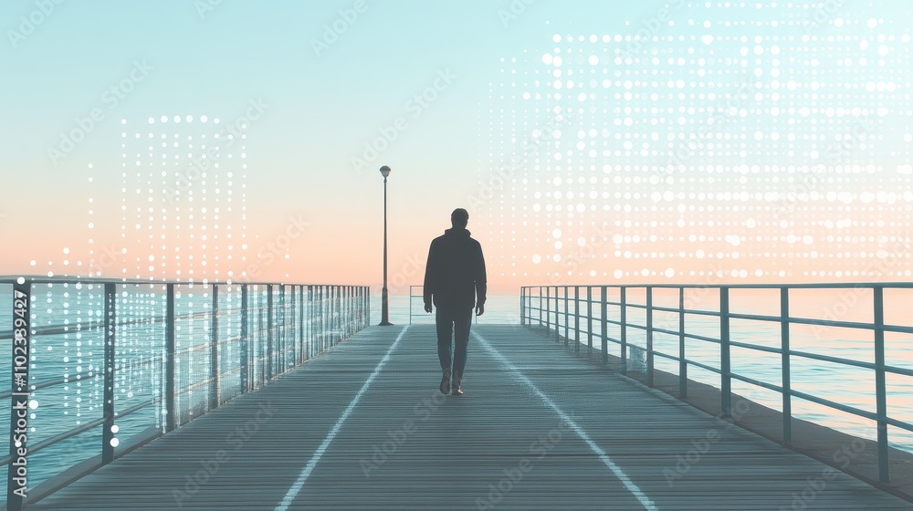 Solitary Silhouette on Serene Pier at Dawn Solitary Silhouette on Serene Pier at Dawn