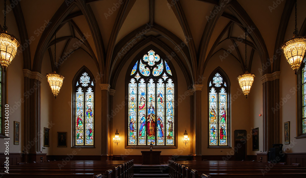 Obraz premium beautiful stained glass jesus christ church adds colorful elegance architectural design elements