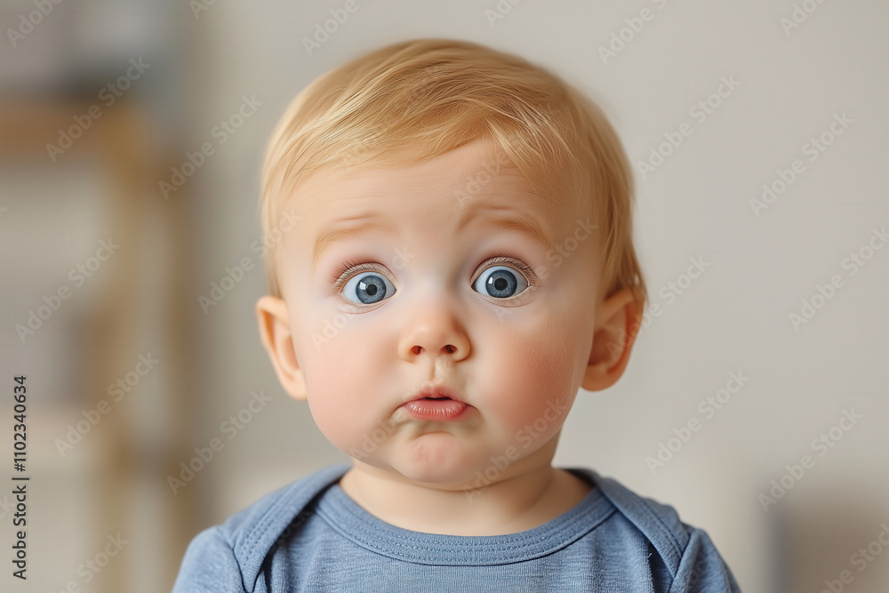 A baby raising one eyebrow as if questioning something, their expression hilariously skeptical, on pale background A baby raising one eyebrow as if questioning something, their expression hilariously skeptical, on pale background