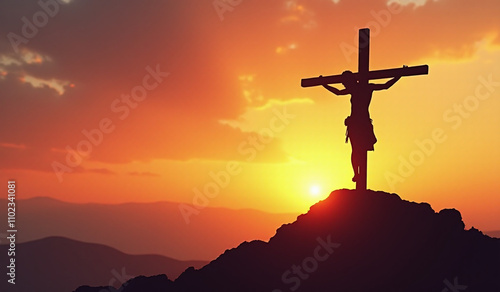 crucifixion scene calvary hill jesus silhouette sunset good friday lent backdrop photo