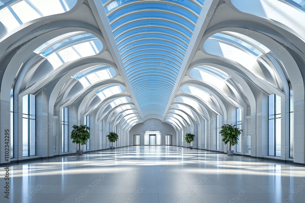 Obraz premium A Bright and Spacious Modern Train Station Featuring Clean Architectural Lines and Abundant Natural Light in a Minimalist Design