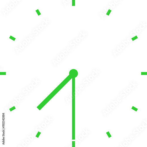green clock illustration at half past seven