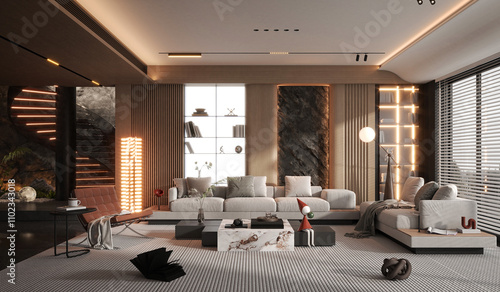 modern living interior 3d render