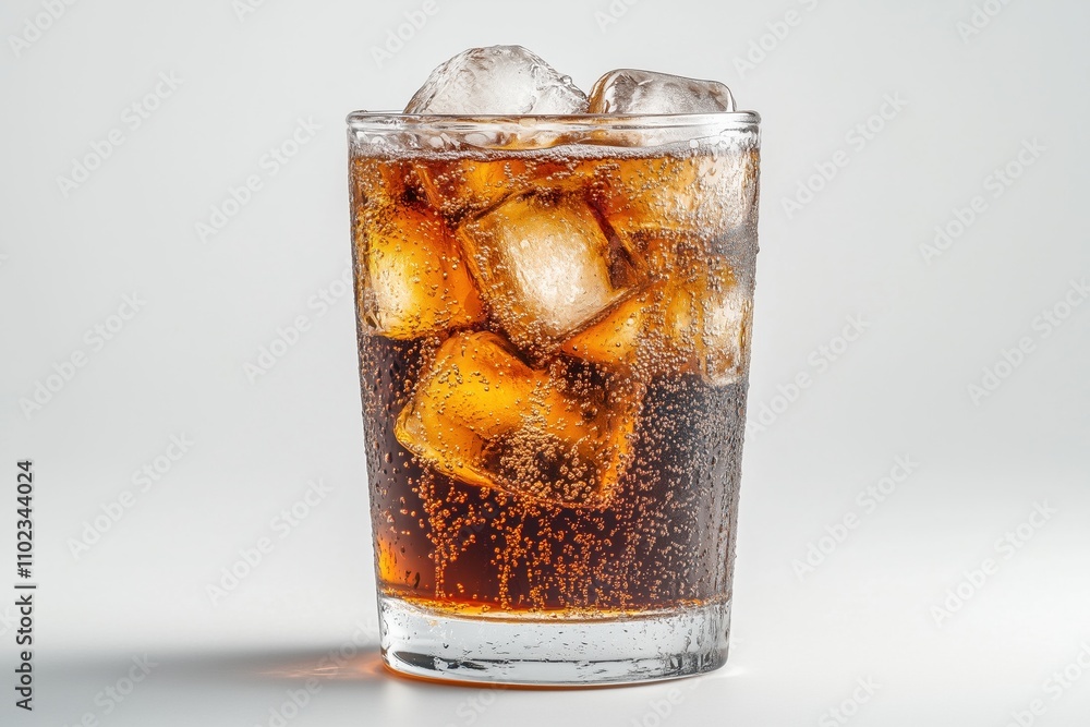Glass of soda with ice cubes on a white background Glass of soda with ice cubes on a white background