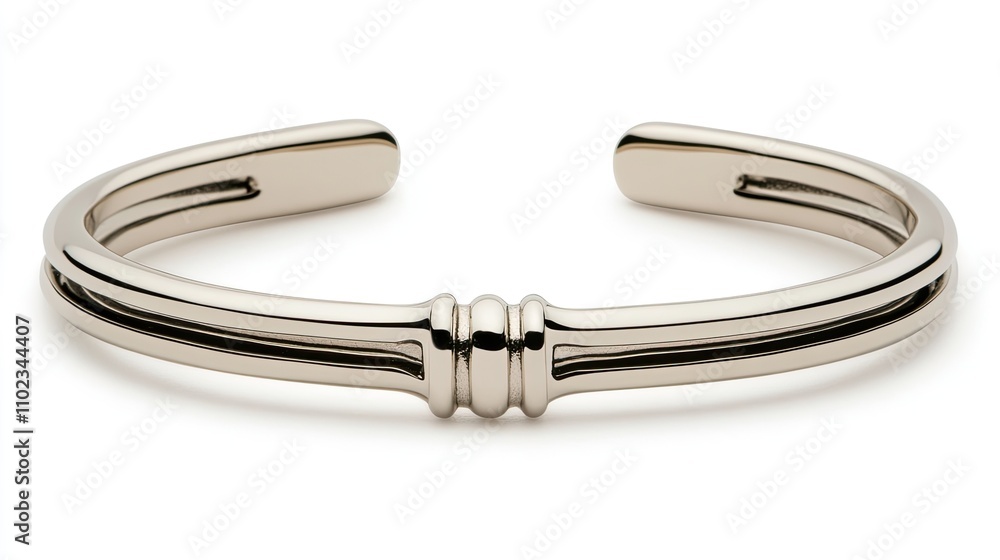 Sleek and Elegant Silver Cuff Bracelet with Distinctive Central Detail, Perfect for Fashion and Accessory Photography, Showcasing Minimalist Jewelry Design Sleek and Elegant Silver Cuff Bracelet with Distinctive Central Detail, Perfect for Fashion and Accessory Photography, Showcasing Minimalist Jewelry Design