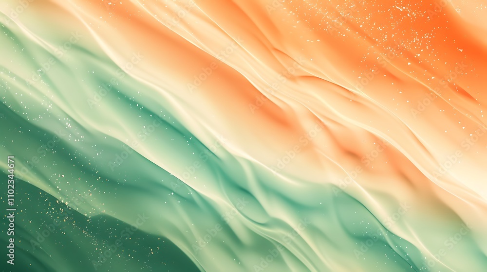 Obraz premium Abstract Green and Orange Swirling Background with White and Gold Glitter