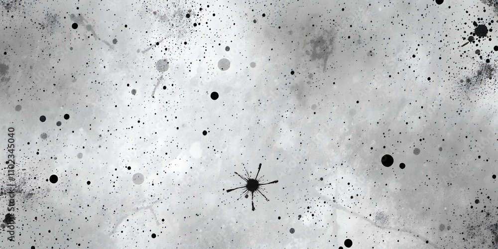 Abstract grayscale texture with splatters and dots.