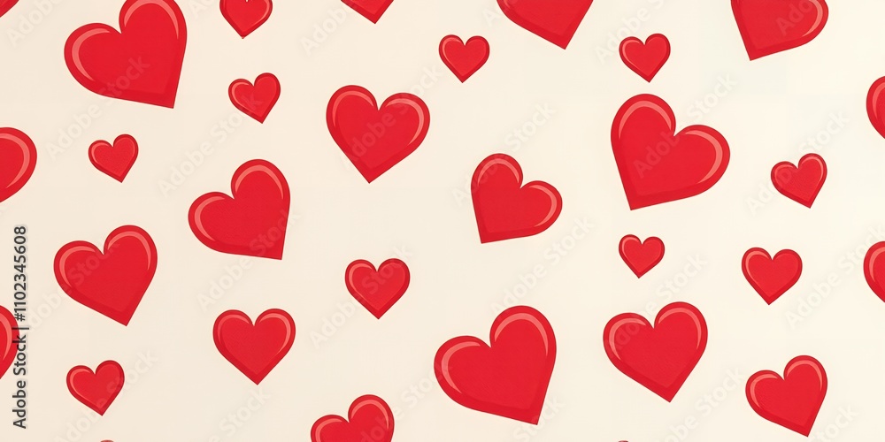 Red hearts on a beige background. Romantic pattern. Red hearts on a beige background. Romantic pattern.