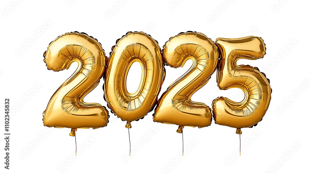 Happy new year 2025 made with gold foil balloon Happy new year 2025 made with gold foil balloon