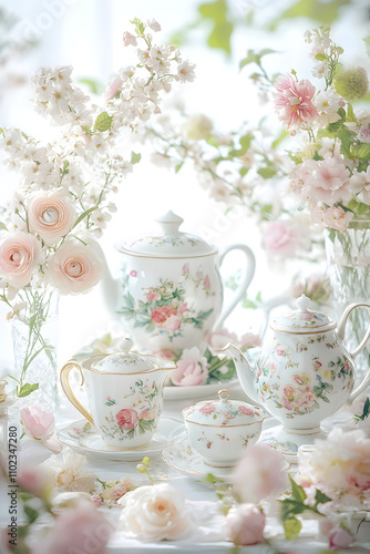 Nostalgic Elegance: Embrace the Essence of Vintage Tea Time with Delicate Floral Designs and Classic Tea Elements