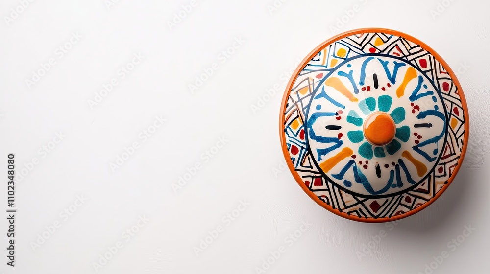 Colorful Hand-Painted Ceramic Bowl with Intricate Geometric Patterns and a Vibrant Lid, Perfect for Kitchen Decor and Unique Gift Ideas Colorful Hand-Painted Ceramic Bowl with Intricate Geometric Patterns and a Vibrant Lid, Perfect for Kitchen Decor and Unique Gift Ideas