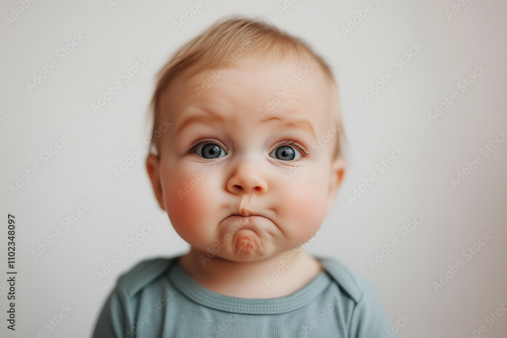 A portrait of a baby with one eyebrow raised, giving a hilariously skeptical look A portrait of a baby with one eyebrow raised, giving a hilariously skeptical look