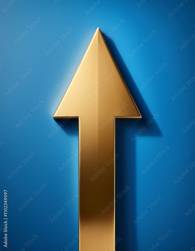 Solid gold upward arrow on a blue background symbolizing growth and success Solid gold upward arrow on a blue background symbolizing growth and success