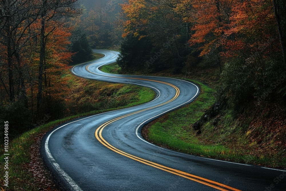 Fototapeta premium Sharp Turn in Georgia: Mountainous Road Infused with Nature