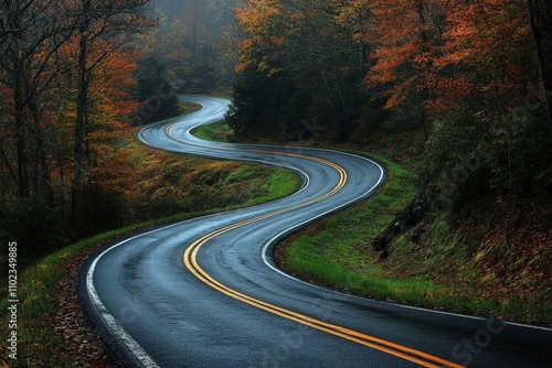 Sharp Turn in Georgia: Mountainous Road Infused with Nature photo