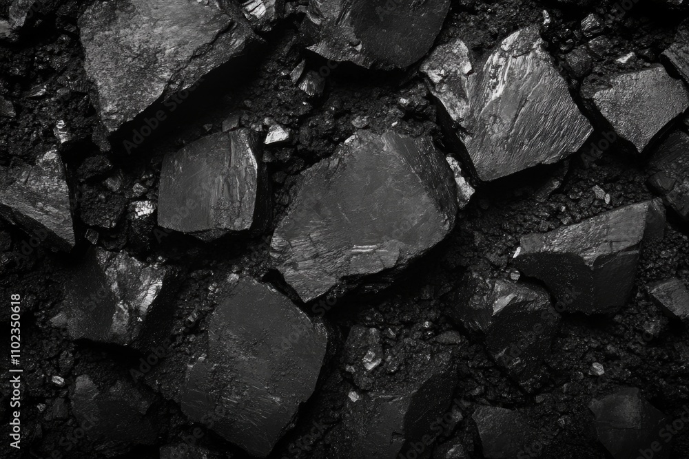 Close-up of rugged coal surface with black tones, natural highlights, and gritty texture, perfect for industrial aesthetics. Close-up of rugged coal surface with black tones, natural highlights, and gritty texture, perfect for industrial aesthetics.