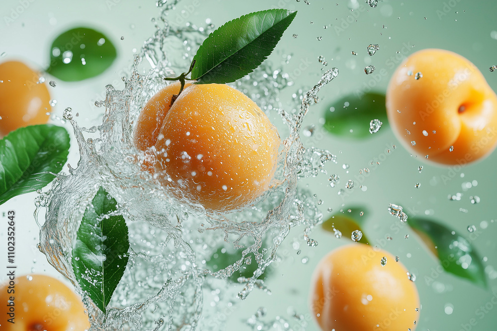 apricots with water drops against white background. fresh vegetarian food. sliced apricot, close up. AI Generated apricots with water drops against white background. fresh vegetarian food. sliced apricot, close up. AI Generated