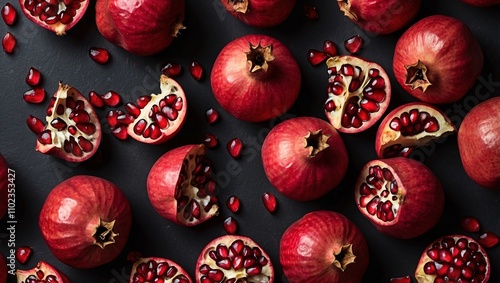 Juicy Pomegranate Flat Lay on Black