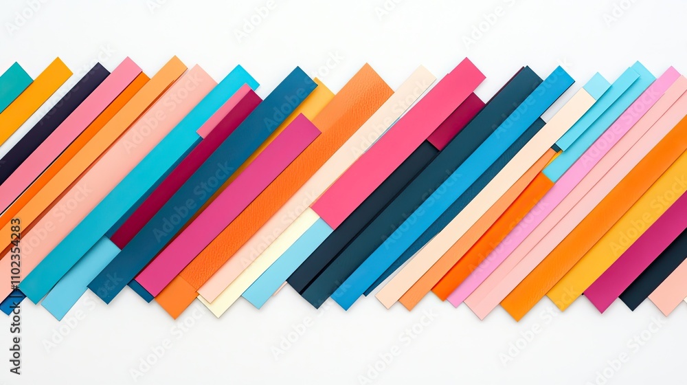 Colorful Arrangement of Various Strips of Paper in a Bright and Cheerful Composition for Art and Design Backgrounds Colorful Arrangement of Various Strips of Paper in a Bright and Cheerful Composition for Art and Design Backgrounds