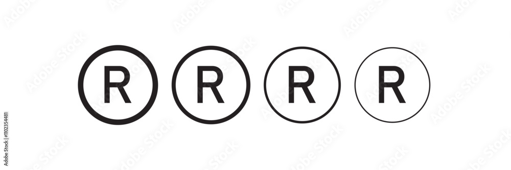 Registered trademark vector icon set black filled and outlined style. Registered trademark vector icon set black filled and outlined style.