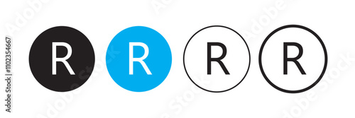R mark. patent trademark r circle icon set. registered R pictogram.