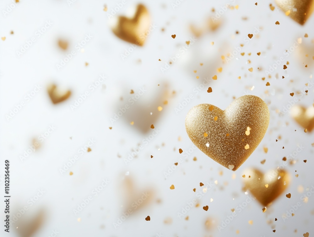 Golden hearts and glitter float gracefully in the air creating a festive atmosphere Golden hearts and glitter float gracefully in the air creating a festive atmosphere