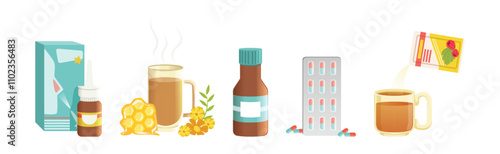 Different Cold and Flu Remedy and Treatment Vector Set