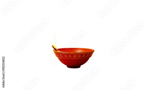 Diwali terracotta Diya's on Isolated white background. Burning Candle With gifts and flowers PNG  photo