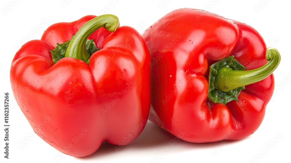 Fresh and Vibrant Red Bell Peppers Isolated on White Background Perfect for Healthy Food, Cooking, and Nutrition Themes in Creative Projects Fresh and Vibrant Red Bell Peppers Isolated on White Background Perfect for Healthy Food, Cooking, and Nutrition Themes in Creative Projects