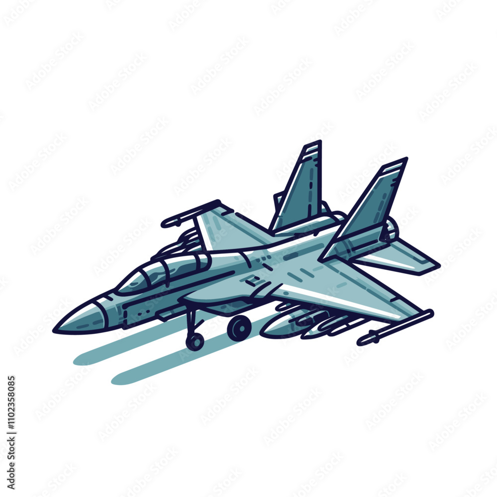 Fighter jet military aircraft. Isolated vector illustration