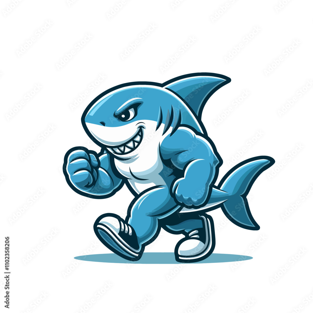 Modern shark walking character mascot. Isolated vector illustration Modern shark walking character mascot. Isolated vector illustration