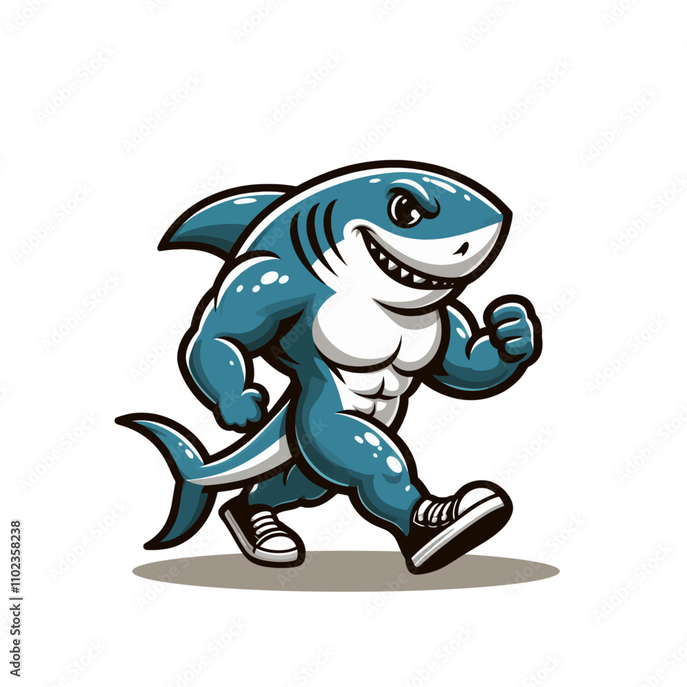 Modern shark walking character mascot. Isolated vector illustration Modern shark walking character mascot. Isolated vector illustration