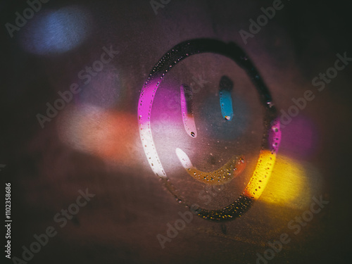 The inscription neon on the fogged glass. Neon lighting.