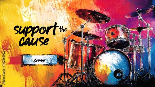 Colorful painted drum set; support the cause. photo