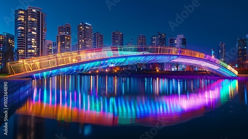 A festival of lights illuminating a sleek bridge in the city at night photo