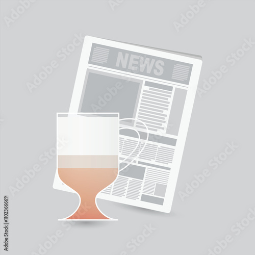 Daily newspaper and latte macchiato coffee 