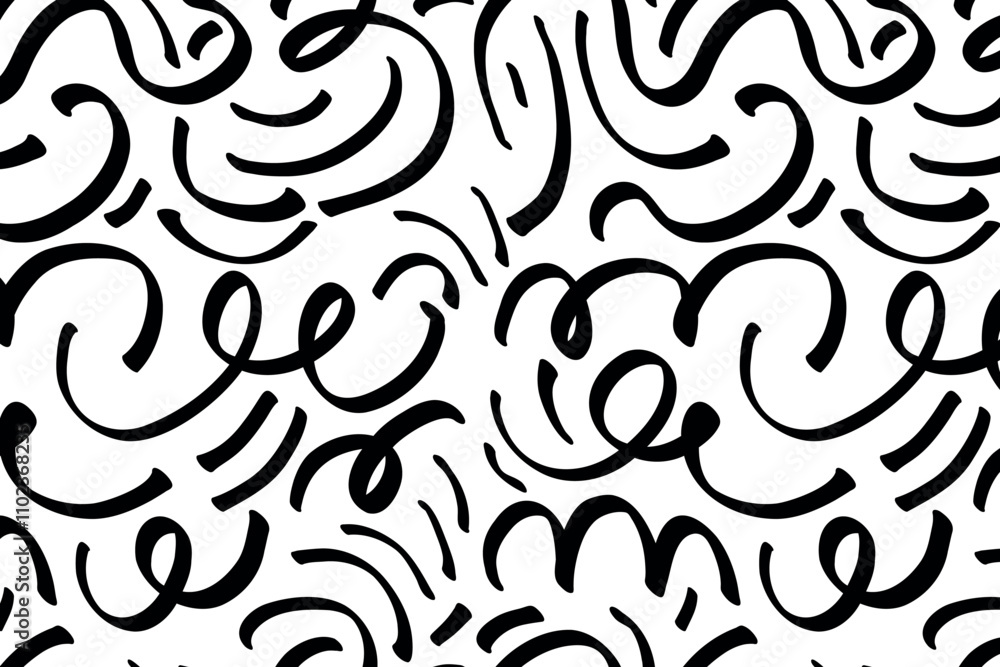 Fototapeta premium A seamless pattern drawn pencil lines and squiggles set. Vector smears and swirls. Doodle style sketchy lines. Horizontal wavy strokes collection. 
