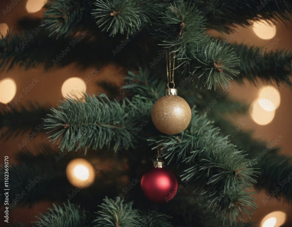 Fototapeta premium Dettaglio di decorazioni luminose e natalizie su rami.