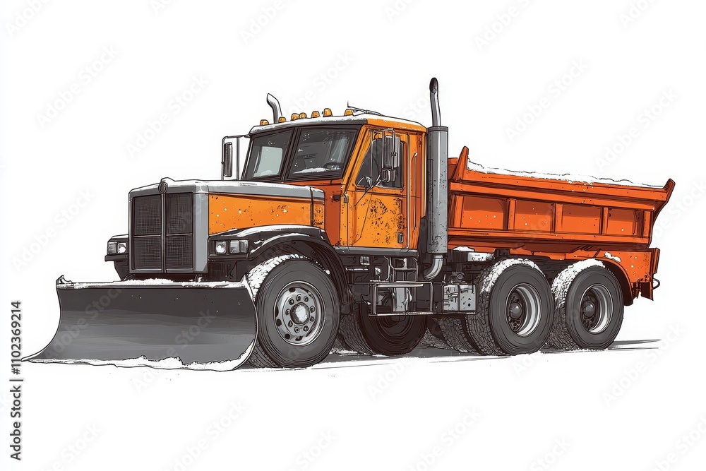 Fototapeta premium Heavy-duty truck equipped for snow removal works on a winter day in a snowy landscape