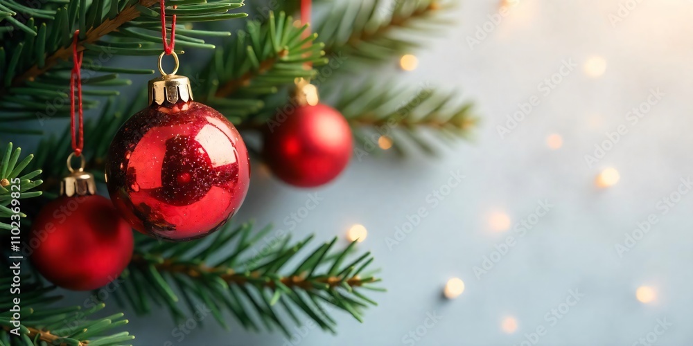 a christmas tree with red ornaments hanging from it. a christmas tree with red ornaments hanging from it.