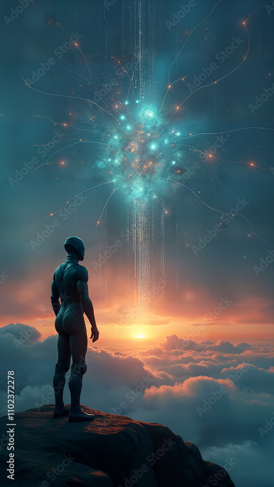 Fototapeta premium Evolving Artificial Intelligence in a Futuristic Landscape